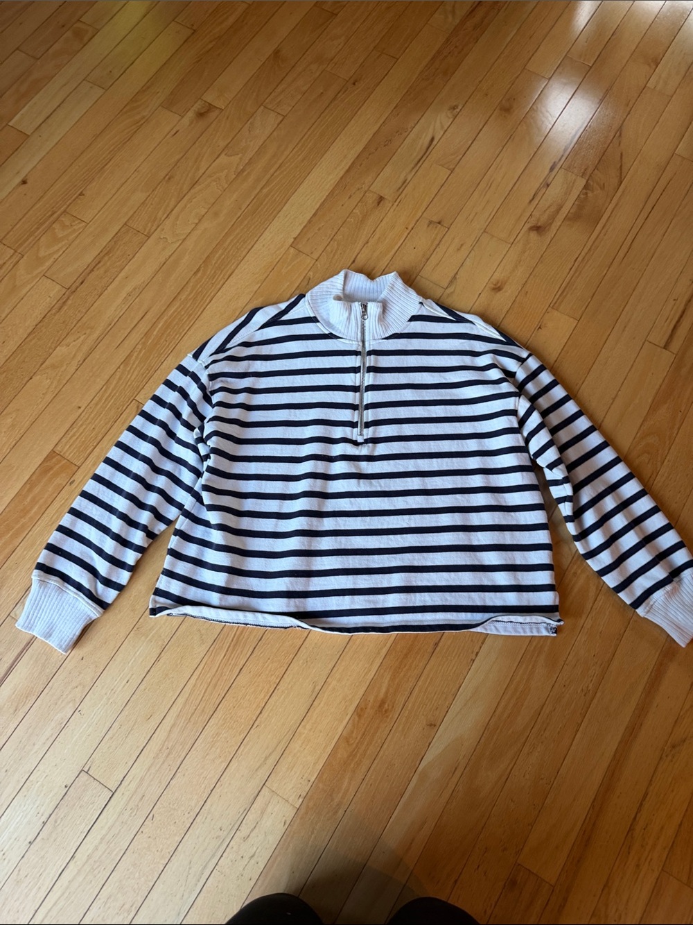 C&C California White and Black Striped Half-Zip Sweatshirt